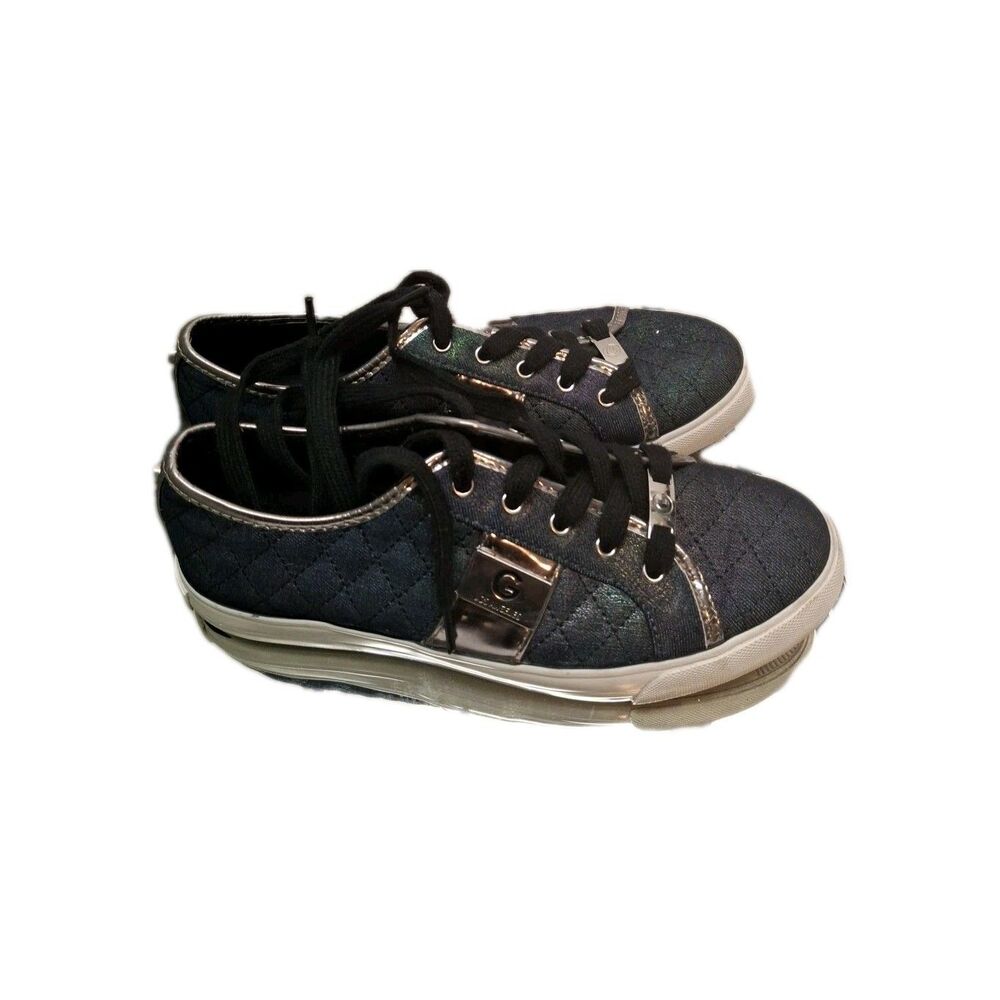 Guess GGoadie Sneakers Women's Size 8.5M Cairo Blue Quilted Patent Leather Denim